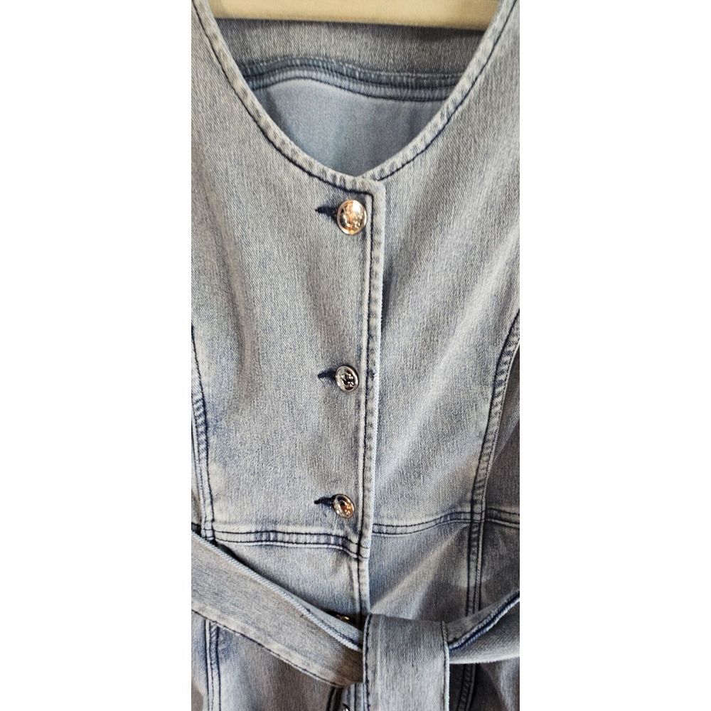 NWT C wonder Christian Siriano buttoned stretch denim midi shirt belte dress S - Picture 3 of 14